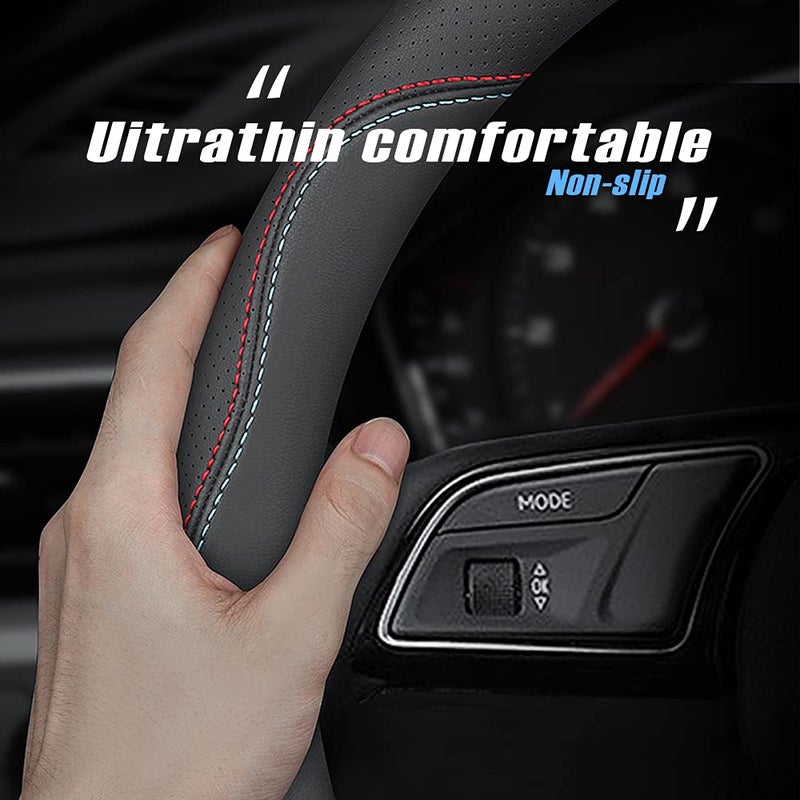 HAOTULE New Nappa Leather car Steering Wheel Cover  Universal 15 inch Black - Image 4